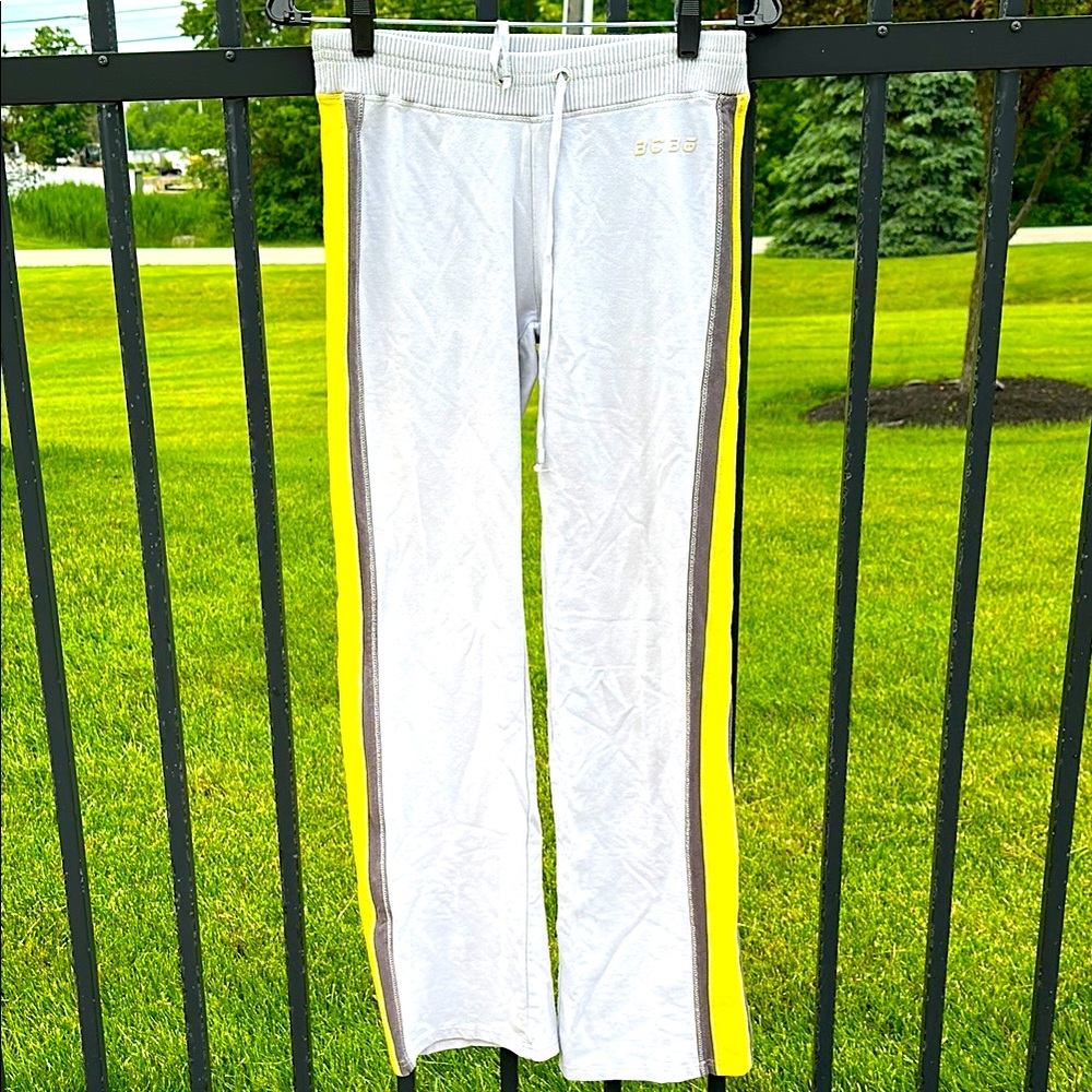 BCBG Gray Pants with Yellow and Black Stripes